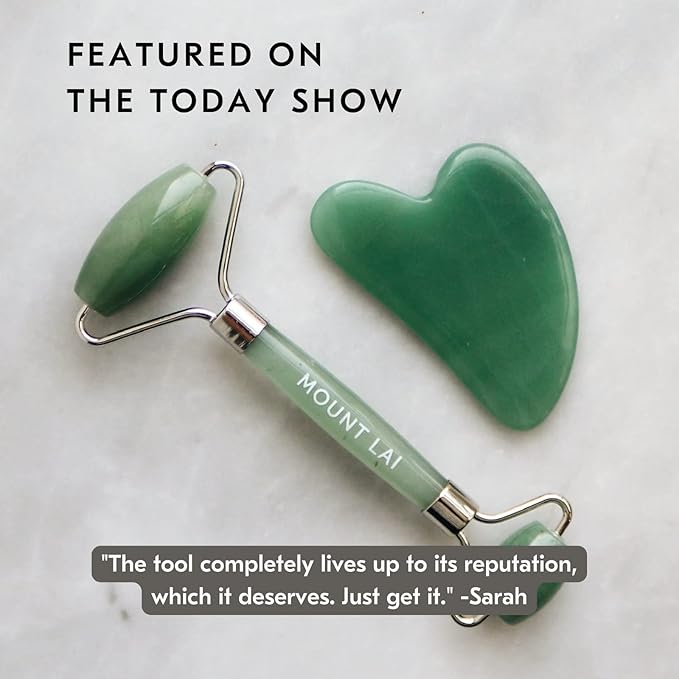 Mount Lai Jade Gua Sha Facial Tools, Jade Roller and Gua Sha Facial Tools Set, Guasha Tool for Face to Relieve Muscle Tension and Reduce Puffiness, Anti Aging Skin Care Sets for Women