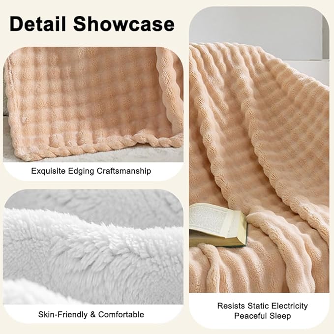Heated Blanket Throw Blanket,Soft Bubble Fleece Fast Heating Electric Blanket,Heating Blanket with 8 Heat Levels 6 Hours Auto-Off Overheat Protection, Grandma Gift,Apricot Yellow,(Twin Size 62"x84")