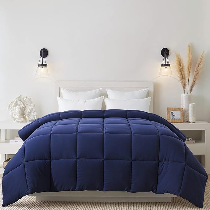Cosybay Down Alternative Comforter (Blue/Grey, Queen) - All Season Soft Quilted Queen Size Bed Comforter - Duvet Insert with Corner Tabs -Winter Summer Warm Fluffy, 88x92inches