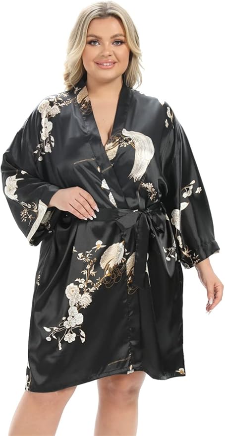 Women's Plus Size Satin Robes Plus Size Silky Kimonos Robes Sleepwear,Short