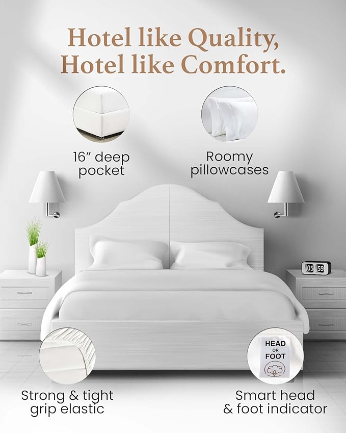 Good Sleep Bedding Twin Sheets Set - 100% Egyptian Cotton Sheets, Soft, 3Pc, Twin Sheets, Hotel Quality Bed, Deep Pocket Sheet Set Fits Upto 16" - White