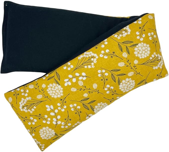 Microwave Heating Pad for Neck and Shoulders, Heated Wrap, Hot and Cold Pack, Flax Seed, Scented or Unscented, Reusable Moist Heat Therapy, Microwavable Bean Bag, 5" x 23" (Mustard Floral, Chamomile)