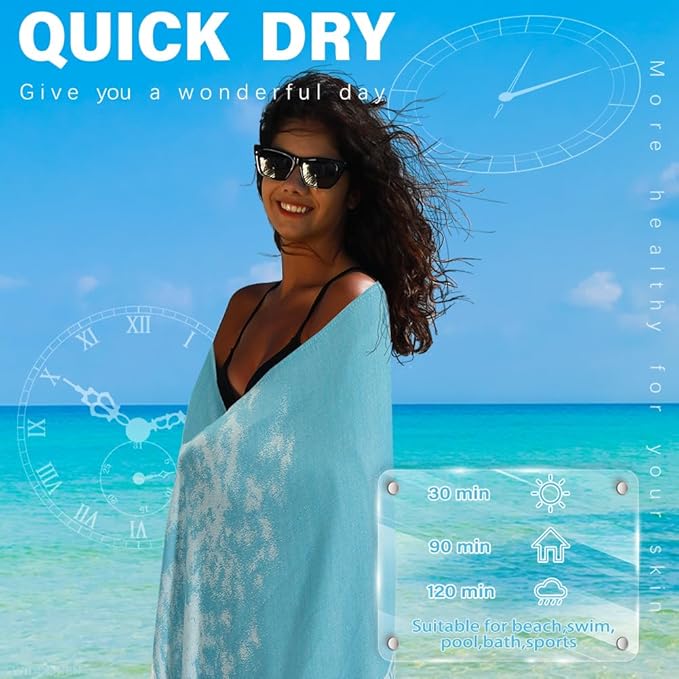 2 Pack Turkish Beach Towel Quick Dry Absorbent Cotton Lightweight Thin Bathroom Bath Pool Swim Towels Extra Large Oversized Sand Free Towel Beach Accessories Essentials Stuff Cloud Adults Gift