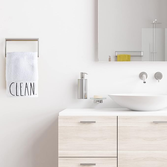 Rae Dunn Hand Towels, Embroidered Decorative Hand Towel for Kitchen and Bathroom, 100% Cotton, White- Fresh/Clean, 16"x 28"