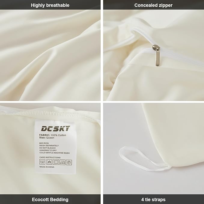 Cream White Duvet Cover King Size 3 Piece-100% Egyptian Cotton Duvet Cover Set ，1600 Thread Count -Extra Soft Bedding Set(104x90 inches)