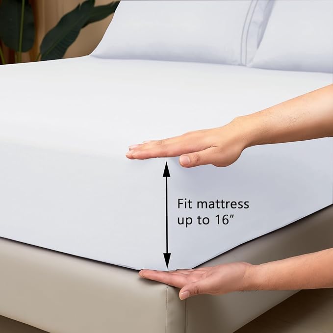 Mejoroom Queen Sheet Set - Hotel Luxury 1800 Bedding Sheets & Pillowcases - Deep Pocket Fitted Sheet, Hypoallergenic, Wrinkle& Breathable, Fade Resistant - 4 Piece (Queen,White)