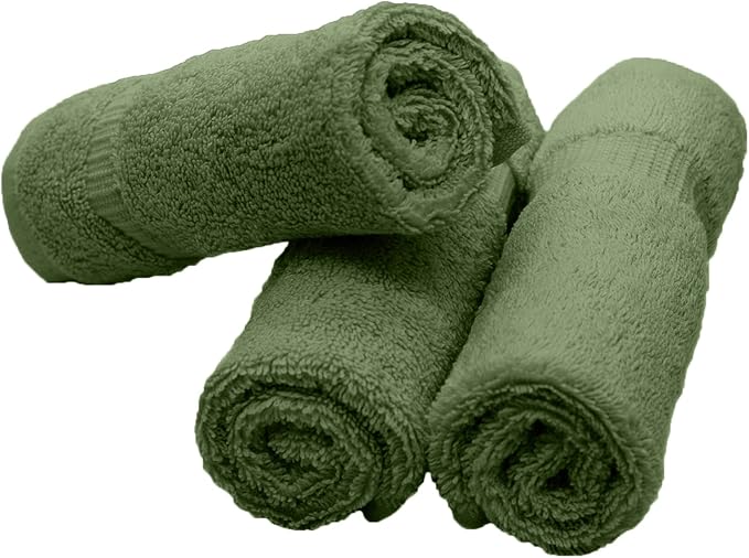 Luxury Hotel & Spa Collection, 100% Turkish Cotton 700 GSM Cloth, for Body wash, Makeup Remover & Facial Cleaning, Baby, face, Dobby Border Soft washcloths Towel Set 13" X 13", Moss, Set of 6