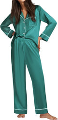 Ekouaer Satin Pajama Set for Women Silky Sleepwear Long Sleeve Top and Pants Button Down Pjs Lounge Set