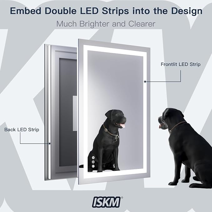 ISKM 60'' x 30'' LED Mirror for Bathroom Lighted Vanity Mirror for Wall Front Lights + Backlit LED Bathroom Mirror Anti-Fog Tempered Glass ETL Listed