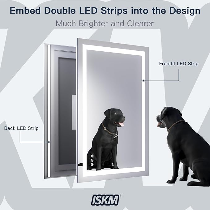 ISKM 32''x36'' LED Mirror for Bathroom Lighted Vanity Mirror for Wall Front Lights + Backlit LED Bathroom Mirror Anti-Fog Tempered Glass ETL Listed