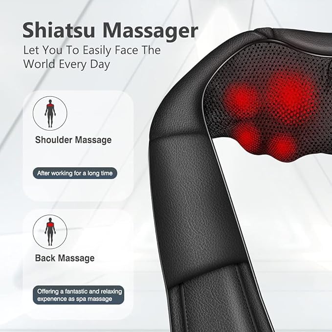 Neck Massager Back Massage with Heat,Shiatsu Shoulder Massager for Neck,Back,Shoulder,Foot and Leg Muscle Relax,Electric Deep Tissue 3D Kneading Massager,for Women Men Mom Dad
