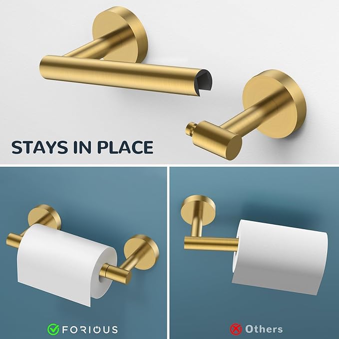 FORIOUS Bathroom Hardware Accessories Set, SUS304 Stainless Steel 24 Inch Towel Bar Set, Modern Towel Racks Holder for Bathroom Wall Mounted, 4 Pieces, Brushed Gold