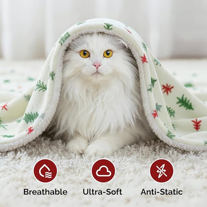 Christmas Sherpa Blanket Throw Size - Reversible Sherpa Fleece Blanket - Super Soft Double Sided Throw for Bed, Sofa, Couch - Thick, Warm, Cozy & Plush - Xmas Winter Bedding - Christmas Trees, 50x60