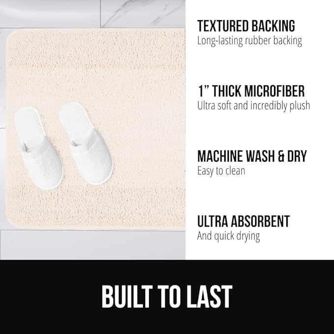 GORILLA GRIP Ultra Soft Plush Bathroom Rugs with Textured Rubber Backing, 34 x 24 Absorbent Quick Dry Bath Mat, Machine Washable Shower Mats, Home Décor Accessories Bathmat Rug Essentials, Ivory