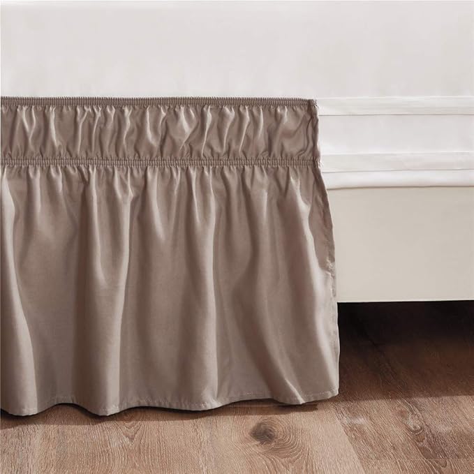 MEILA Wrap Around Bed Skirt Three Fabric Sides Elastic Dust Ruffled 16 Inch Tailored Drop,Easy to Install Fade Resistant-Taupe, Queen/King