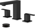 KENES Black Widespread Bathroom Faucet 3 Hole Bathroom Sink Faucet Matte Black Two Handle, 8-Inch 3 Pieces Bathroom Vanity Faucet with Pop Up Drain & Supply Lines, KE-9050-2-P