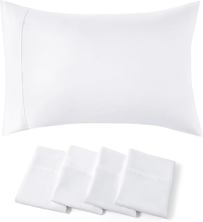 Bedsure Queen Pillow Cases Set of 4 - White Brushed Microfiber Pillowcases 4 Pack, Super Soft Pillowcase, Pillow Case Covers with Envelope Closure, Wrinkle, Fade and Stain Resistant, 20x30 Inches
