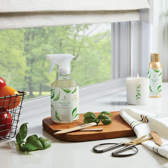 Thymes Scented Candles for Women & Men - Fresh Home Fragrance - Matte White Candles - Notes of Fresh Basil, Tomato Leaf, Sage, Black Currant, Blood Orange, & Petitgrain (Fresh-Cut Basil, 8 oz)