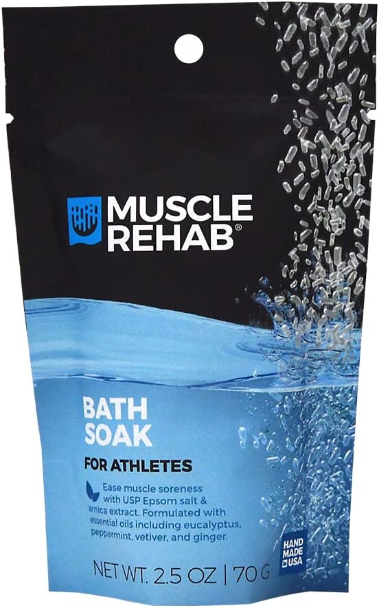 Muscle Rehab| (5) Travel Epsom Soak Packets Arnica, Magnesium Salt, Body, Hand, Foot Pain Relief, Sore Feet Relief, Foot Bath Soak, Epson Salts for Soaking Feet, Stiffness and Pain Relief, Single use