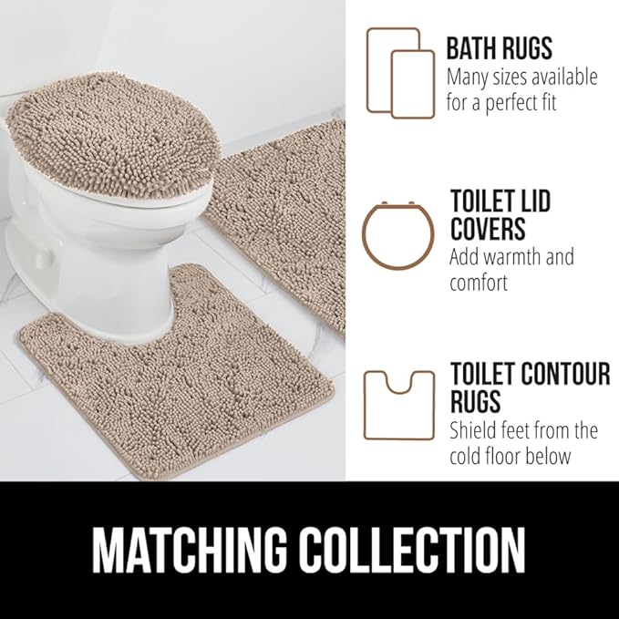 GORILLA GRIP Bath Rug Mat 48x17, Thick Absorbent Chenille, Quick Dry Microfiber Mats, Rubber Backing Washable Shower Floor Rugs, Bathmat Runner, US Designed Bathroom Home Decor Accessories Gray Beige