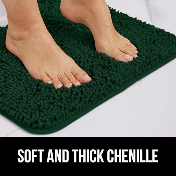 GORILLA GRIP Plush Absorbent Shaggy Chenille Bath Rug Mat for Oval Toilet Base with Rubber Backing, Machine Washable Rugs, Soft Microfiber Contour Mats for Toilets, Bathroom Decor, Hunter