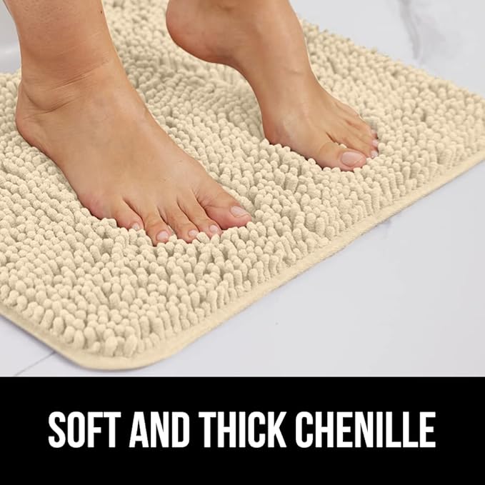 GORILLA GRIP Bath Rug Mat 30x20, Thick Soft Absorbent Chenille, Quick Dry Microfiber Mats, Rubber Backing Washable Shower Floor Rugs, Bathmat Runner, US Designed Bathroom Home Decor Accessories Sand