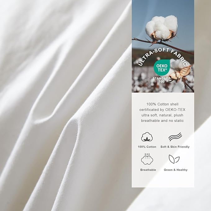 Royoliving Premium Feathers Down Duvet Insert Comforter King Size Heavyweight Thickened Winter White 100% Cotton Cover with Corner Tabs (106x90, 70 oz)