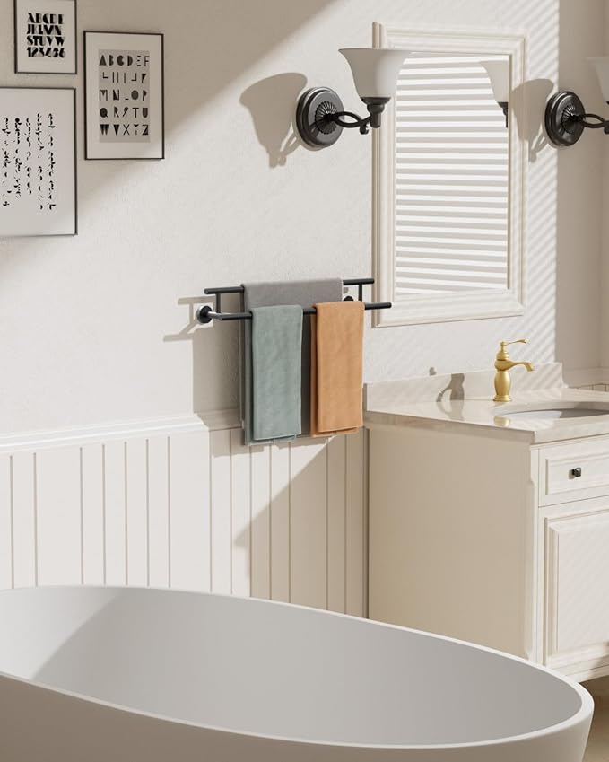 Alise Double Bath Towel Bars Towel Racks for Bathroom Lavatory,Wall Mount Towel Holder SUS304 Stainless Steel Towel Hanger Rail,GYT6902-B Matte Black 24 Inch