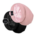 Satin Lined Sleep Cap Bonnet for Curly Hair and Braids, Stay On All Night Hair Wrap with Adjustable Strap for Women and Men, Black and Pink, Pack of 2