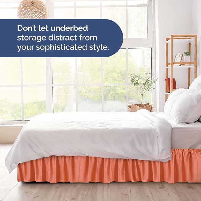 Wrap Around Dust Ruffle Bed Skirt - Coral - Twin/Twin XL Size Beds with 15 Inch Drop - Easy Fit Elastic Strap - Adjustable Pleated Bedskirt w/Brushed Fabric - Wrinkle Free - Women, Men, Kids & Teens