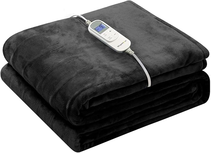 Wapaneus Heated Blanket Electric Blanket 72" x 84" Full Size with 10 Heating Levels and 12 Hours time Settings, Flannel Fast-Heating Electric Blanket, ETL Listed, Machine Washable, Black