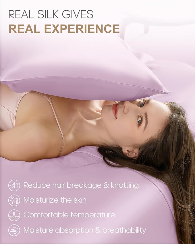 THXSILK Silk Pillowcase for Hair and Skin, 100% Mulberry Silk Bed Pillowcase 22 Momme, Hypoallergenic Soft Breathable Silk Pillow Case with Hidden Zipper, King Pillow Case 20"x36", Light Purple