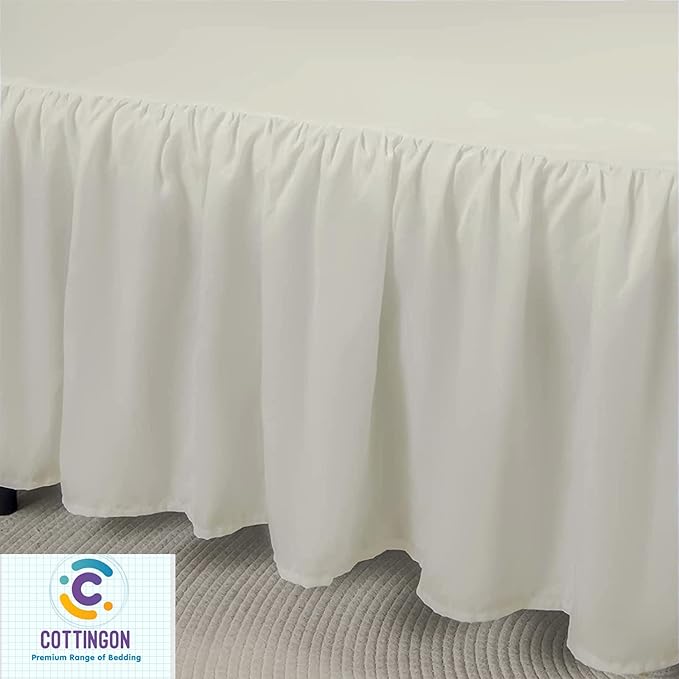Cottingon Ruffled Bed Skirt with Split Corners-Dust Ruffle - 12" Drop 100% Microfiber Soft,Sheen & Luxurious Look - Bed Skirts (Ivory -Twin)