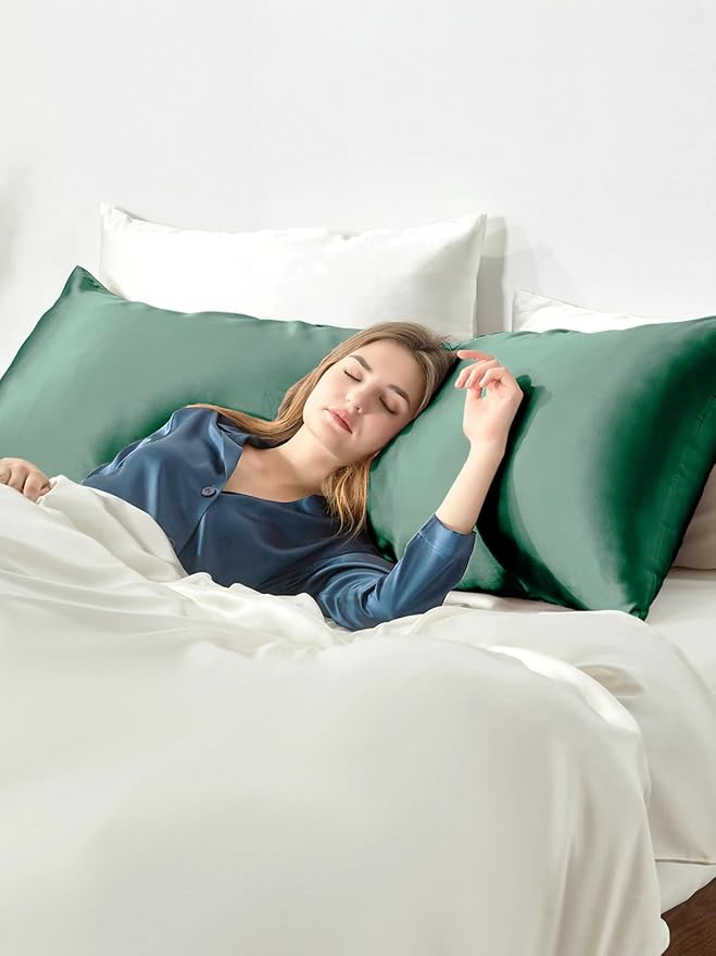 THXSILK 22 Momme Mulberry Silk Body Pillowcase for Hair and Skin Heath, Best Gift Choice, Grade 6A+ Silk Both Sides, Mulberry Silk Pillow Cover with Zipper, 1pc(Body Size 20"x54", Emerald Green)
