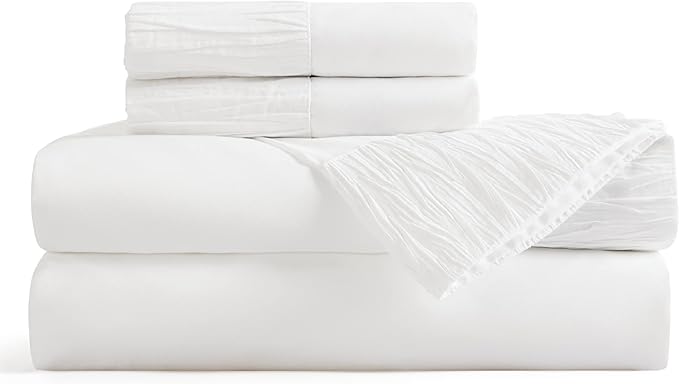 Bedsure King Size Sheets Set - 4 Pieces Soft King Sheets - Breathable & Cooling - Hotel Luxury - Easy Care Polyester Microfiber Bedding for Women, Men, Bright White