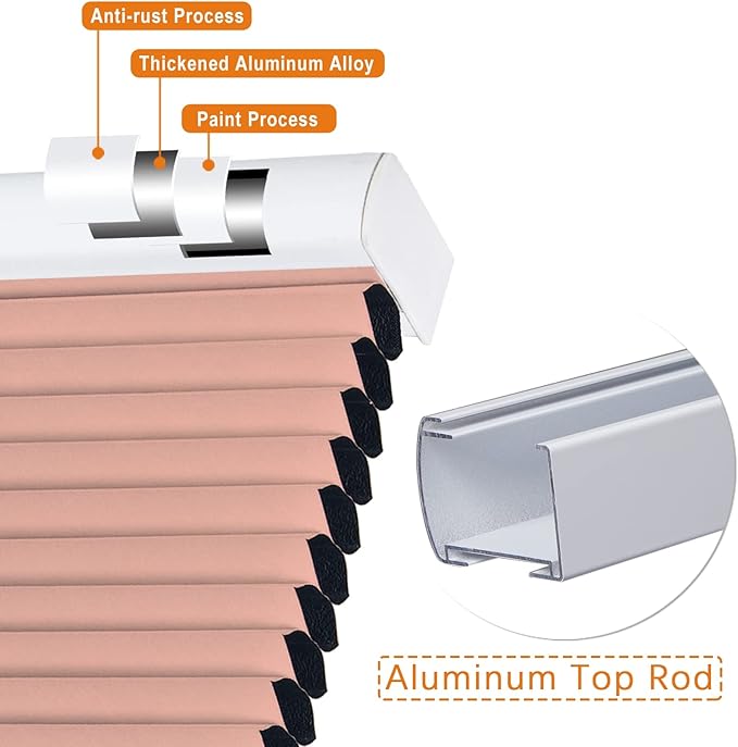 Persilux Custom Size Cellular Shades Cordless Window Blinds Blackout Window Shades Thermal Insulated Pleated Honeycomb Blinds for Windows, Home and Girl Bedroom Pink