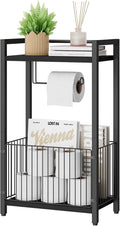 IBUYKE Freestanding Toilet Paper Holder Stand with Storage Shelf,Bathroom Toilet Tissue Roll Dispenser with Extra Space for Rolls, Magazines, Wet Wipes Black TLJ020B