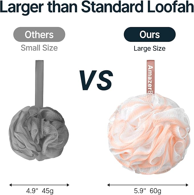 AmazerBath Loofah Sponge, Shower Loofah 60g/PCS - Body Scrubber Loofa Set of 3 Cotton Candy Trio, Bath Sponge for Men and Women