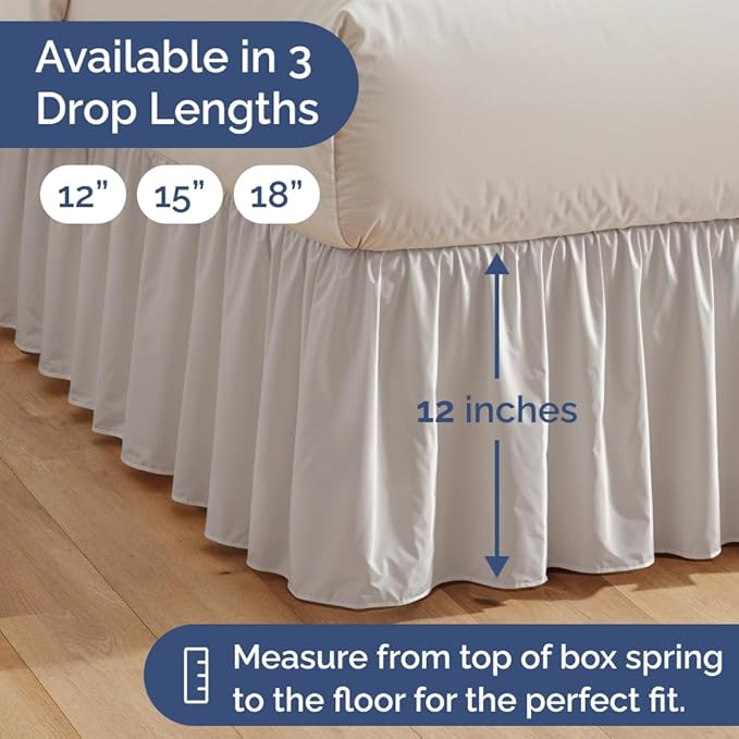 Bedskirt Queen Size Ruffle - 12 inch Drop Dust Ruffle Bed Skirt with Platform - Soft, Easy Fit, Premium Hotel Quality - Wrinkle, Fade & Shrink Resistant - for Women, Men, Kids and Teens - Light Grey