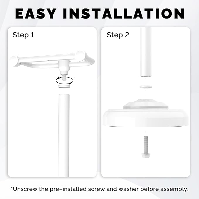 Toilet Paper Holder Stand, White Toilet Paper Holder Free Standing, Post Pivoting Design & Stable Weighted Base SUS304 Stainless Steel for Bathroom (Mega Roll)