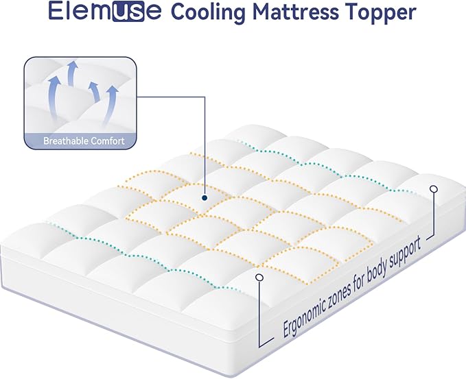ELEMUSE RV Short Queen Mattress Topper for Back Pain, Extra Thick Mattress Pad Cover, Plush Soft Pillowtop with Elastic Deep Pocket, Overfilled Down Alternative Filling