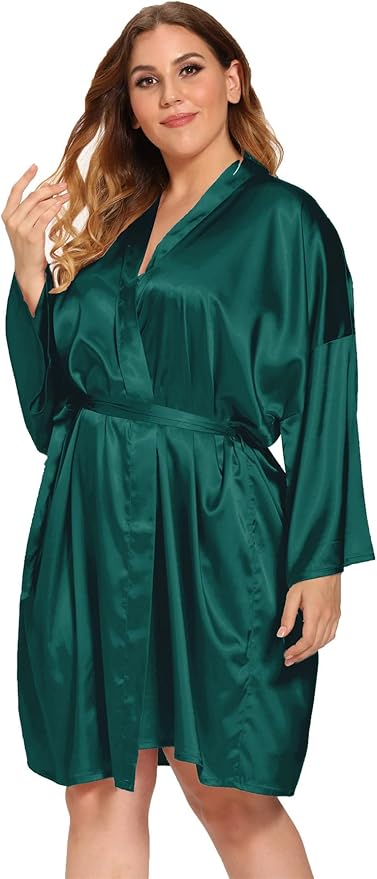 Women's Plus Size Satin Robes Plus Size Silky Kimonos Robes Sleepwear,Short