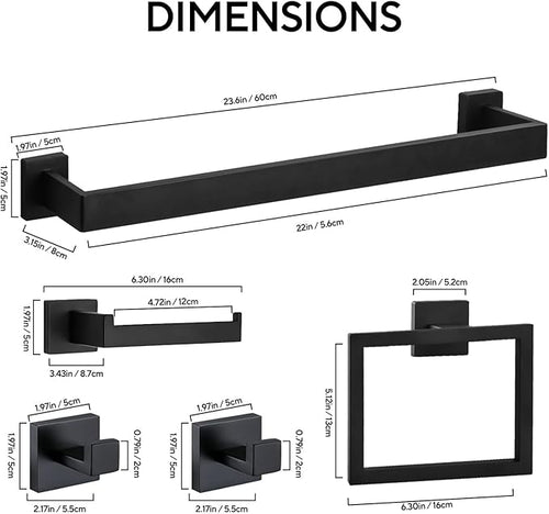 15 Pieces 23.6-Inch Bathroom Hardware Accessories Set,Black TStainless Steel Bathroom Hardware Set,Bath Towel Bar Kit