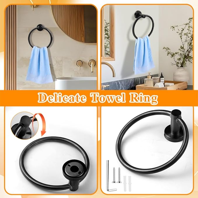 Matte Black 8-Piece Bathroom Hardware Set Stainless Steel, 24in and 16in Towel Bars Set Wall Mounted Bathroom Accessories