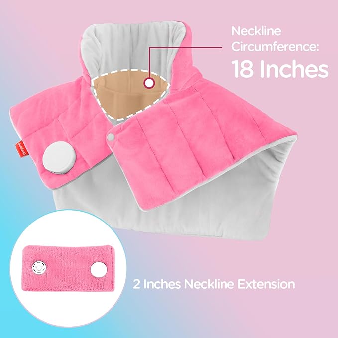 Comfytemp Heating Pad for Neck and Shoulders and Back, Weighted Electric Heat Pad for Pain Relief, 2.6lb Large Heated Wrap, 9 Heat Levels, 11 Auto-Off, Gifts for Women Mom Wife, Pink