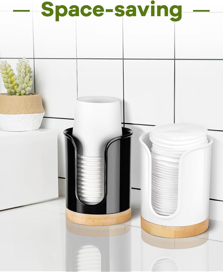 Bathroom Cup Dispenser Countertop - Cup Holder for Dixie 5 6 oz Cups, Guest Bathroom Essentials Vanity Organizer - PC/Bamboo, Black, Pack of 1