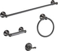 BGL Bathroom Hardware Set Grey Electroplating 4-Piece Bathroom Accessories Set Wall Mounted Adjustable Towel Bar Robe Hook Toilet Paper Holder Towel Ring Glossy Grey