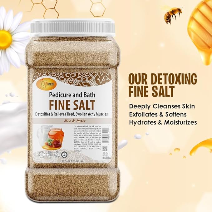 SPA REDI - Detox Foot Soak Pedicure and Bath Fine Salt, Milk and Honey, 128 Oz - Made with Dead Sea Salts, Argan Oil, Coconut Oil, and Essential Oil - Hydrates, Softens and Moisturizes