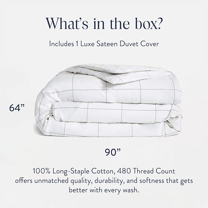 Brooklinen Luxury Sateen Duvet Cover - 100% Cotton, Twin/Twin XL Size in Window Pane with Extra-Long Corner Ties and Button Closure - Best Twin/Twin XL Duvet Covers