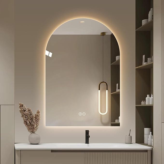 Arched Shaped LED Bathroom Mirror with dimming Lighting, 24V, 3 Color temperatures, defogger, 5MM Silver Glass (40" L x 30" W)